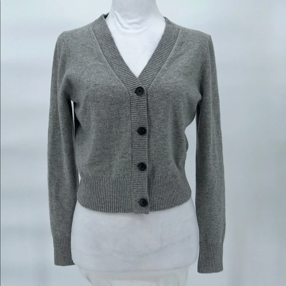 J.Crew Cashmere Cardigan Womens Small Gray Cropped Button Front